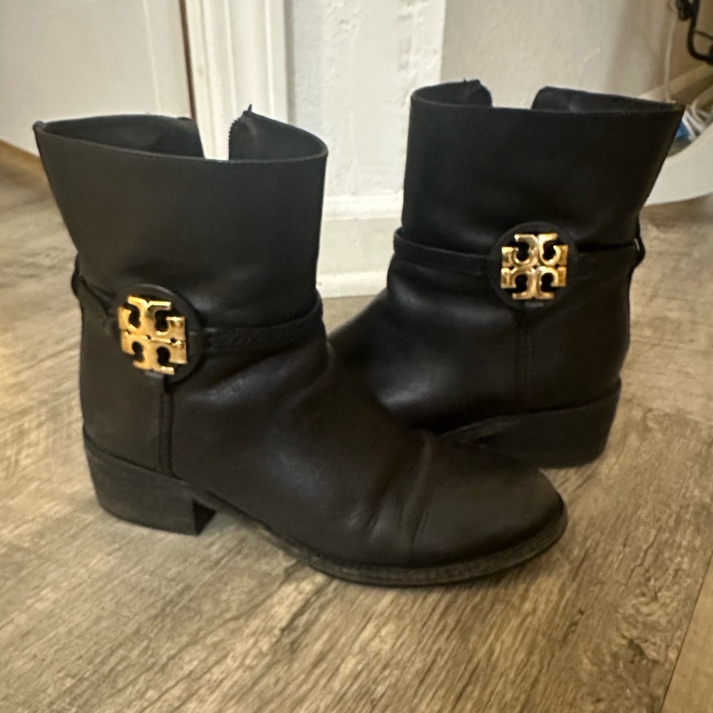 Tory Burch, Black Leather Miller Boots, Size 8.